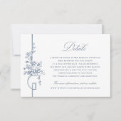 Floral Frans  Blauw Elegante Trouwdetails Kaart (Voorkant)