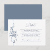 Floral Frans  Blauw Elegante Trouwdetails Kaart (Voorkant / Achterkant)