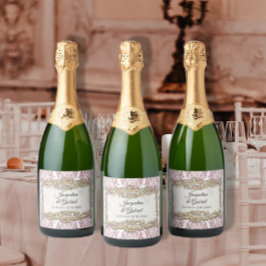 Floral Frans Toile Roze Bruiloft Receptie Sparkling Wijnetiket