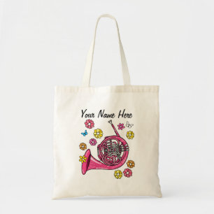 Floral Franse Horn Hornist Messing Muzikant Custom Tote Bag