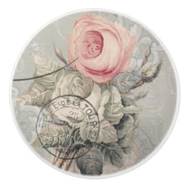 Floral  Franse roze Roses Gray Ephemera Keramische Knop