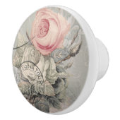 Floral Franse roze Roses Gray Ephemera Keramische Knop (Rechts)
