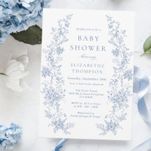 Floral Franse Toile Blauw Baby shower