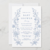 Floral Franse Toile Blauw Baby shower Kaart (Voorkant)