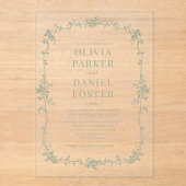 Floral Franse Victoriaans Sage Green Wedding Acryl Uitnodigingen (Voorkant)