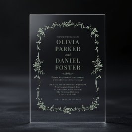 Floral Franse Victoriaans Sage Green Wedding Acryl Uitnodigingen