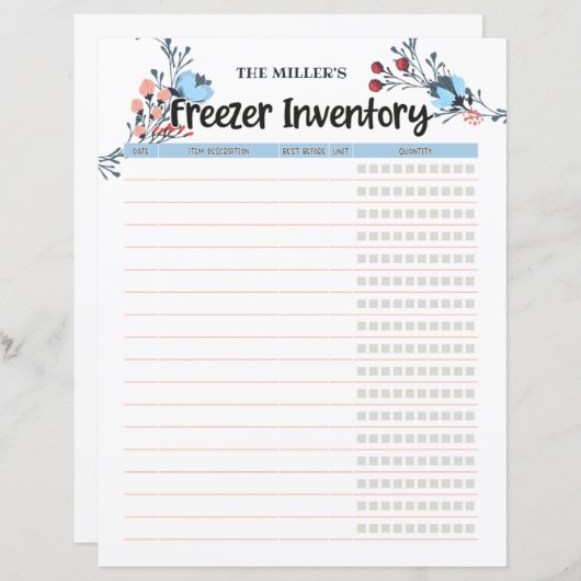 Floral Freezer Inventory Blue (Voorkant / Achterkant)