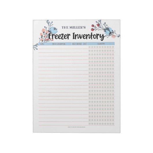 Floral Freezer Inventory Blue Notitieblok (Linkerzijde)