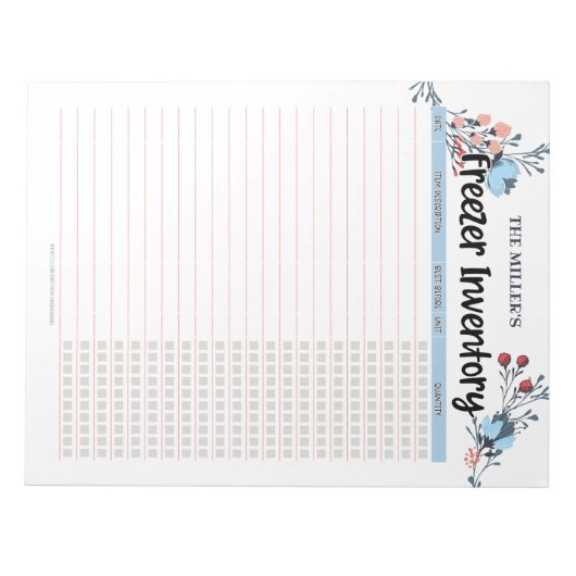 Floral Freezer Inventory Blue Notitieblok (Voorkant)