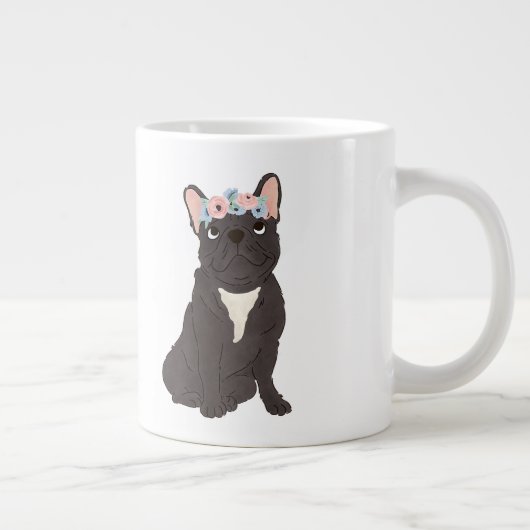 Floral French Bulldog Lovers Black Frenchie Dog Grote Koffiekop (Rechts)