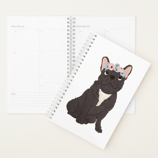 Floral French Bulldog Lovers Black Frenchie Dog Planner (Display)