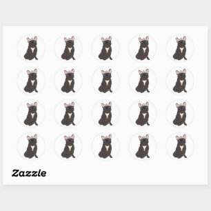 Floral French Bulldog Lovers Black Frenchie Dog Ronde Sticker
