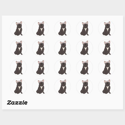 Floral French Bulldog Lovers Black Frenchie Dog Ronde Sticker (Vel)