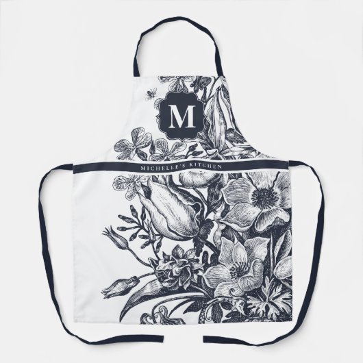 Floral French Farmhouse Monogram Navy White Schort (Voorkant)