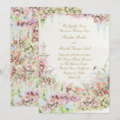 floral french romantic garden chateau swan wedding kaart (Voorkant / Achterkant)