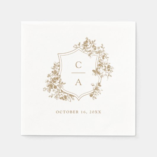 Floral French Rozen Botanical Wedding Crest Napkin Servet (Voorkant)