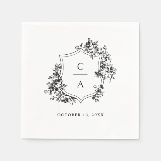 Floral French Rozen Botanical Wedding Crest Servet (Voorkant)