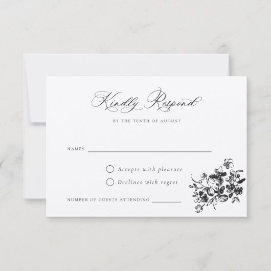 Floral French Rozen  Crest Wedding RSVP Inv Kaart (Voorkant)