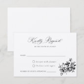 Floral French Rozen  Crest Wedding RSVP Inv Kaart (Voorkant / Achterkant)