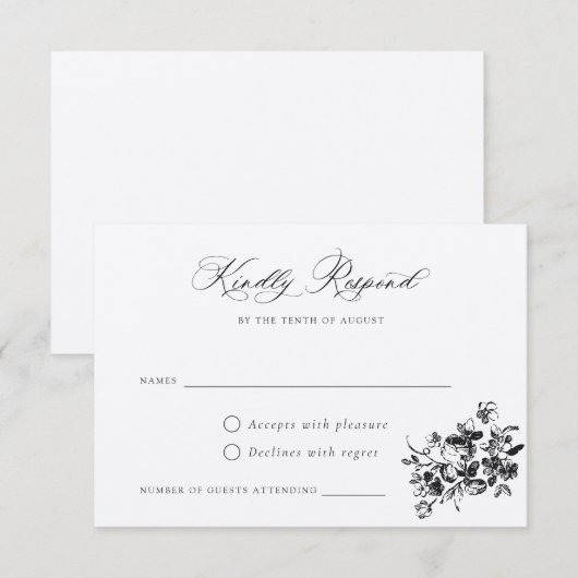Floral French Rozen Crest Wedding RSVP Inv Kaart (Voorkant / Achterkant)