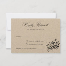Floral French Rozen Crest Wedding RSVP Inv Kaart