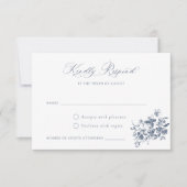 Floral French Rozen  Crest Wedding RSVP Kaart (Voorkant)