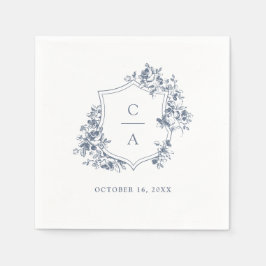 Floral French Rozen Wedding Crest Dusty Blue Servet