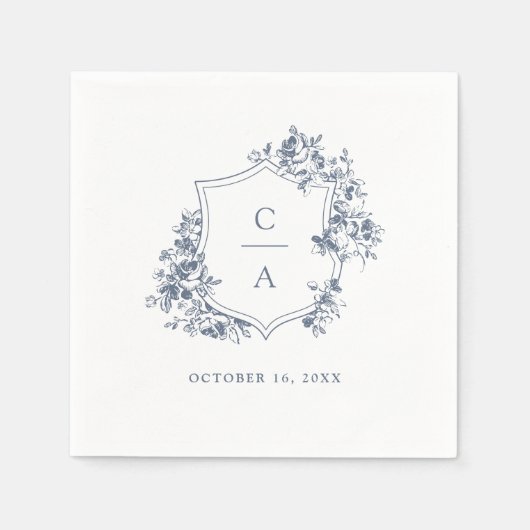 Floral French Rozen Wedding Crest Dusty Blue Servet (Voorkant)