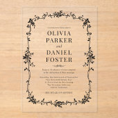 Floral French Victorian Black White Wedding Acryl Uitnodigingen (Voorkant)