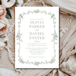 Floral French Victorian Sage Green Wedding  Kaart