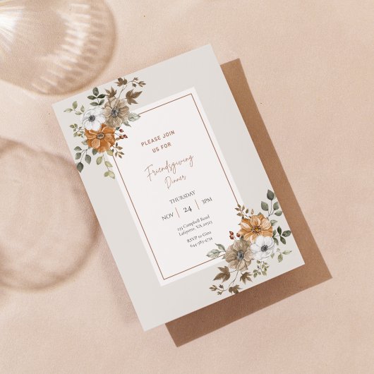 Floral Friendsgiving Dinner Invitation Sjabloon Kaart