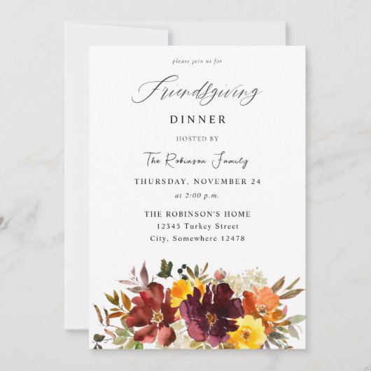 Floral Friendsgiving, Sinaasappel en Geel-goudHerf Kaart (Voorkant)