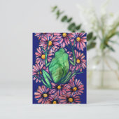 Floral Froggy Green tree kikker Art Daisy Briefkaart (Staand voorkant)