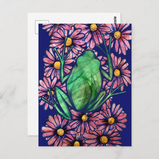 Floral Froggy Green tree kikker Art Daisy Briefkaart (Voorkant / Achterkant)
