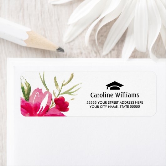 Floral Fuchsia Afstuderen retour adreslabel Etiket (Insitu)