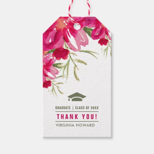 Floral Fuchsia Green Afstuderen dank u Cadeaulabel (Voorkant)