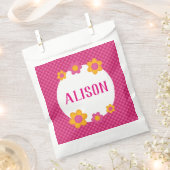 Floral fuchsia plaid girl name daisies bedankzakje (Geknipt)