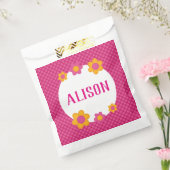 Floral fuchsia plaid girl name daisies bedankzakje (Gezegeld)