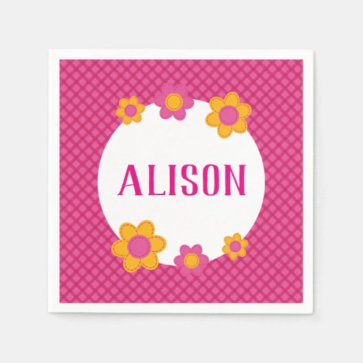 Floral fuchsia plaid girl name daisies servet (Voorkant)