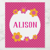 Floral fuchsia plaid girl name daisies wijn etiket (Enkel label)
