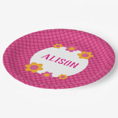 Floral fuchsia plaid girl papieren bordje (Gekanteld)