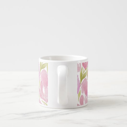 Floral Fuchsia Roze Waterverf Monogram Espresso Kop (Achterkant)