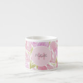Floral Fuchsia Roze Waterverf Monogram Espresso Kop (Voorkant)