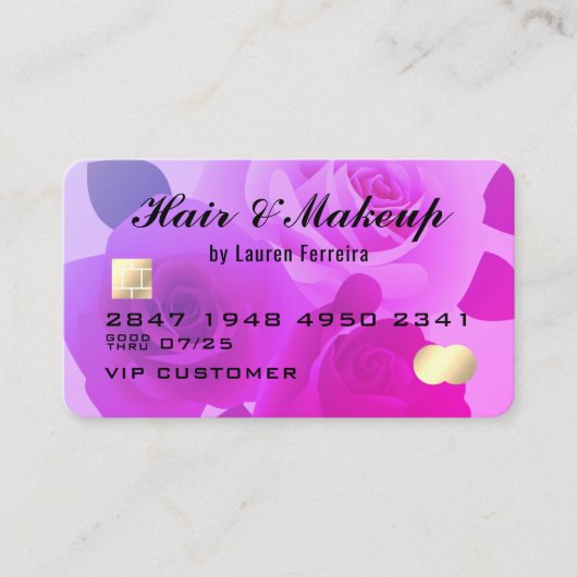 Floral Fuchsia Stylish Paars Faux Creditcard Visitekaartje (Voorkant)