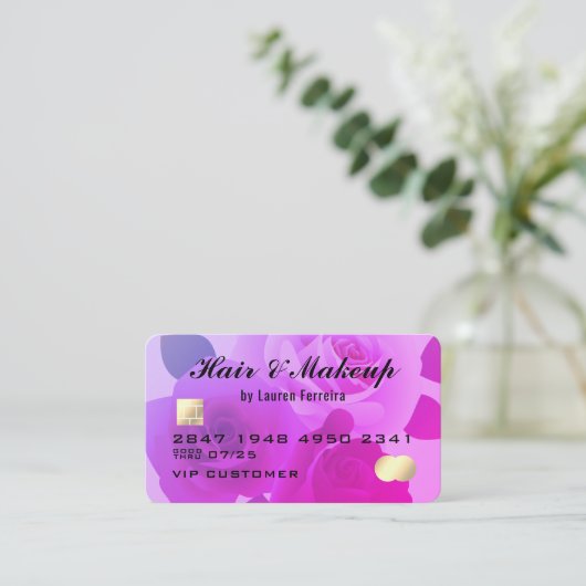 Floral Fuchsia Stylish Paars Faux Creditcard Visitekaartje (Staand voorkant)