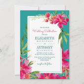 Floral Fuchsia Turquoise Waterverf Wedding Kaart (Voorkant)