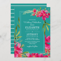 Floral Fuchsia Turquoise Waterverf Wedding