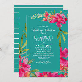 Floral Fuchsia Turquoise Waterverf Wedding Kaart