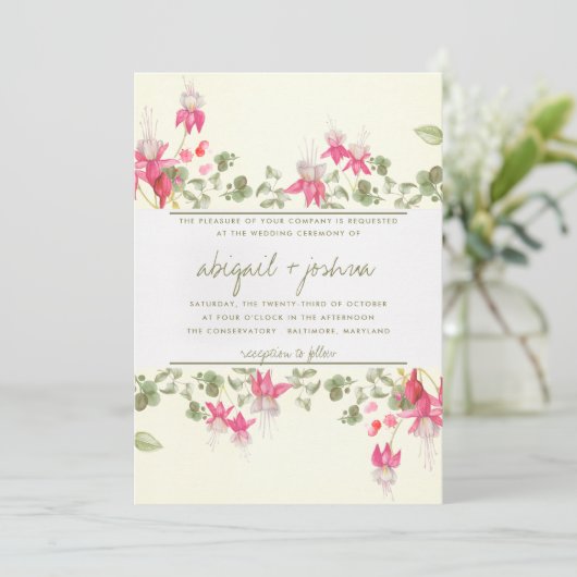Floral Fuchsias Wedding Kaart (Staand voorkant)