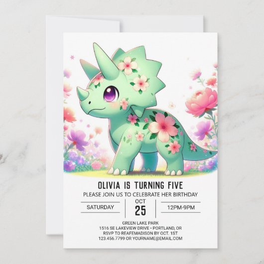 Floral Fun Dinosaurus Digitale Verjaardag Kaart (Voorkant)